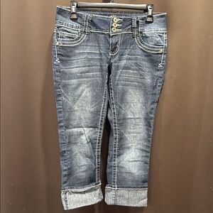 Angels Jeans Blue Ankle Cropped Denim with Whiskering, Size 7